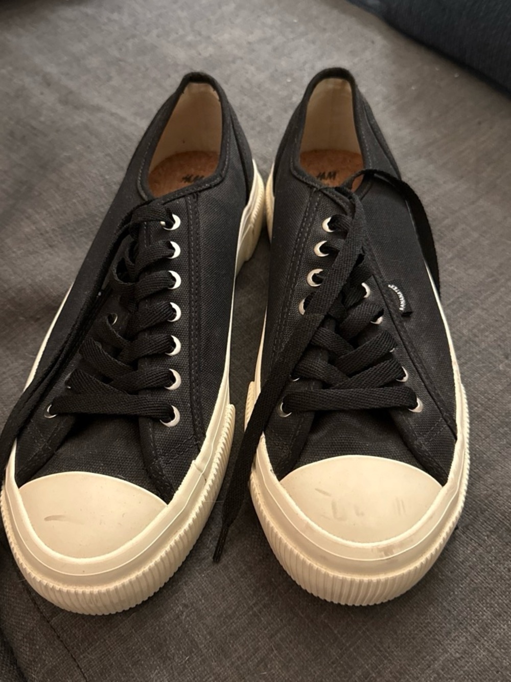 H&M Black Canvas Low-Top Sneakers with White Rubber Toe